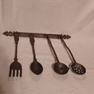 Vintage Cast Iron Utensil Set with Rack